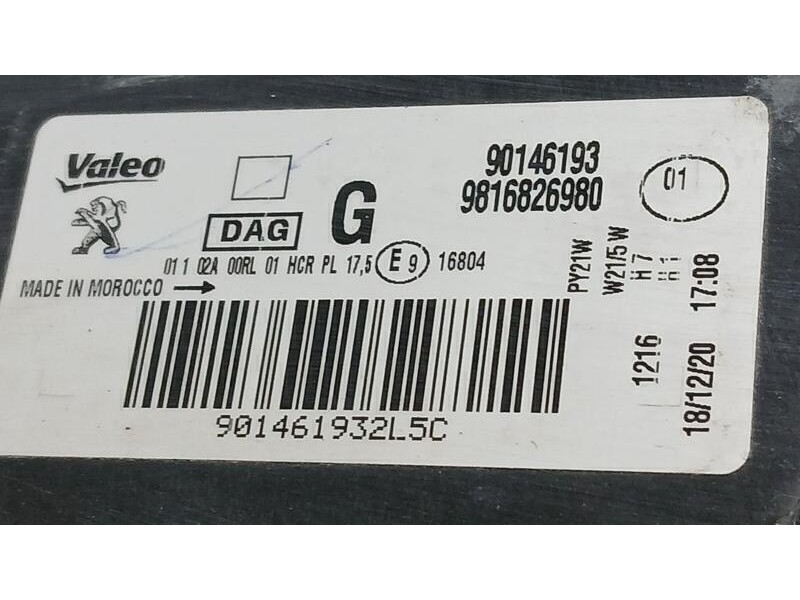 Recambio de faro izquierdo para peugeot rifter 1.5 bluehdi 100 referencia OEM IAM 9816826980 VALEO 2 PATAS ROTAS ROZADO 90146193