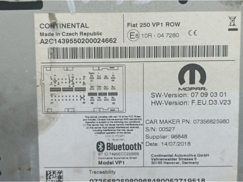 Recambio de sistema audio / radio para citroën jumper grossraumkasten 35 l3h3 bluehdi 130 referencia OEM IAM A2C1439550200024662