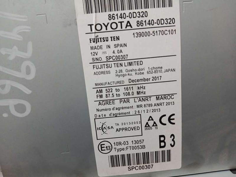 Recambio de sistema navegacion gps para toyota yaris active referencia OEM IAM 861400D320 1390005170C101 FUJITSU