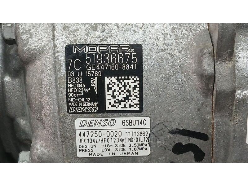 Recambio de compresor aire acondicionado para jeep renegade longitude fwd referencia OEM IAM 51936675 MOPAR DENSO 4472500020 6SB