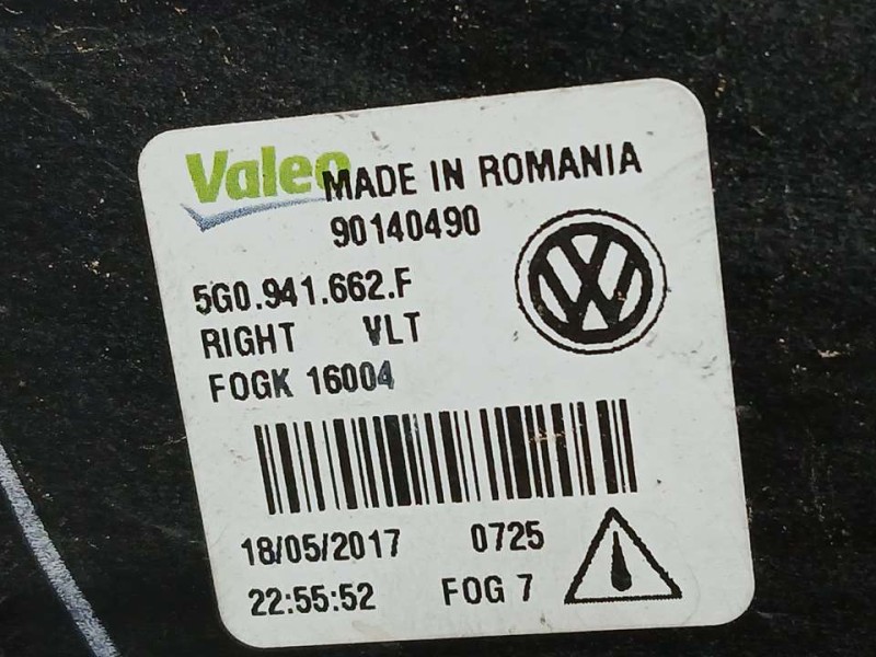 Recambio de faro antiniebla derecho para volkswagen golf vii sportsvan advance bluemotion tech referencia OEM IAM 5G0941662F 901