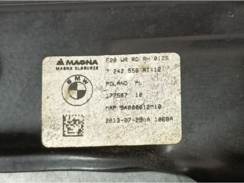 Recambio de elevalunas trasero derecho para bmw serie 1 lim. (f20) 116i referencia OEM IAM 7242556 34000012M10 ELECTRICO 5 PINS