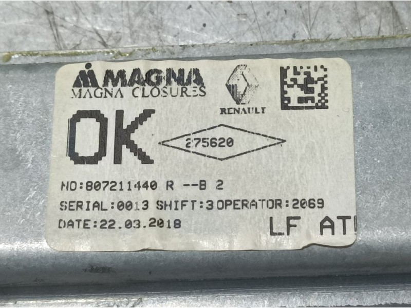 Recambio de elevalunas delantero izquierdo para dacia sandero access referencia OEM IAM 807211440R  ELECTRICO 6 PINS