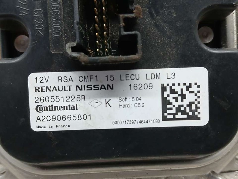 Recambio de centralita faro para renault talisman grandtour life referencia OEM IAM 260551225R A2C90665801 CONTINENTAL LED LADO 