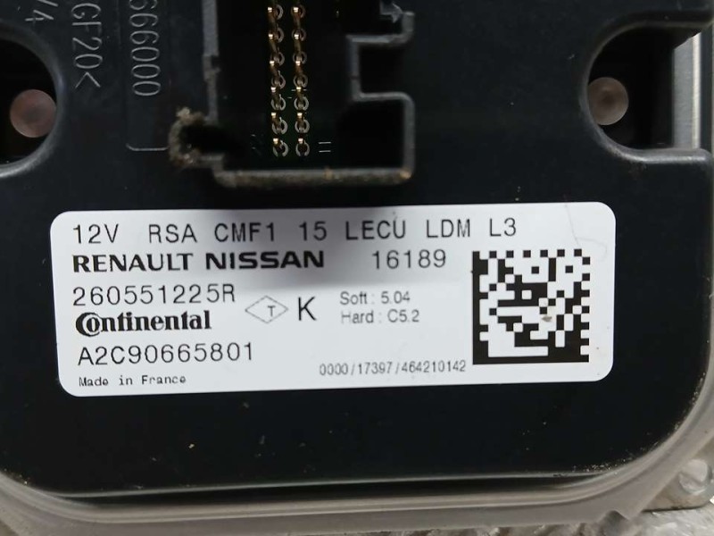 Recambio de centralita faro para renault talisman grandtour life referencia OEM IAM 260551225R A2C90665801 CONTINENTAL LED LADO 