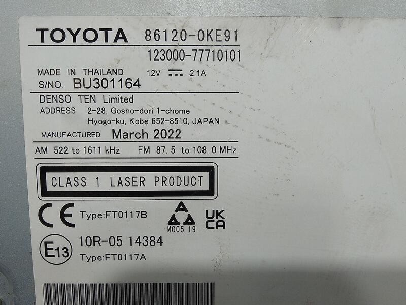 Recambio de sistema audio / radio cd para toyota hilux (gun1) double cab gx 4x4 referencia OEM IAM 861200KE91  