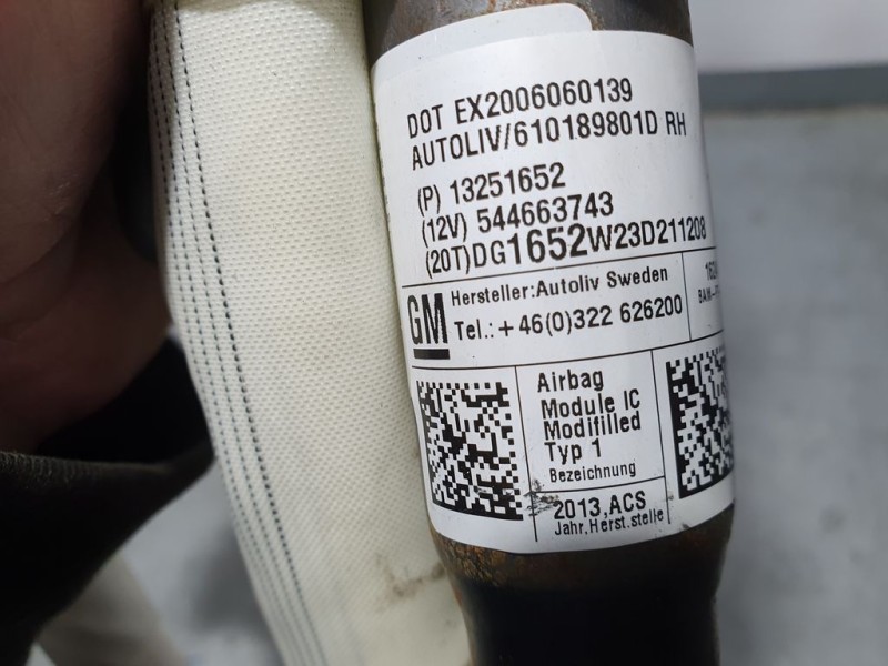 Recambio de airbag cortina delantero derecho para chevrolet cruze lt referencia OEM IAM 13251652 544663743 AUTOLIV