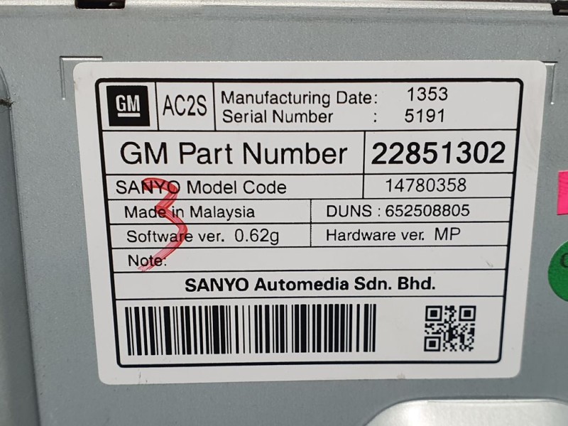 Recambio de sistema navegacion gps para chevrolet cruze lt referencia OEM IAM 22851302 14780358 SANYO