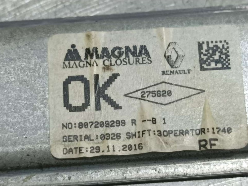 Recambio de elevalunas delantero derecho para dacia sandero stepway referencia OEM IAM 807209299R  ELECTRICO 2 PINS