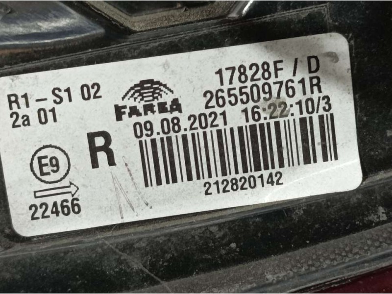 Recambio de piloto trasero derecho para renault clio v experience referencia OEM IAM 265509761R  EXTERIOR ROZADO