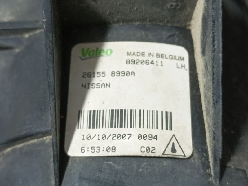 Recambio de faro antiniebla izquierdo para nissan qashqai (j10) acenta referencia OEM IAM 26155899A 89206411 VALEO