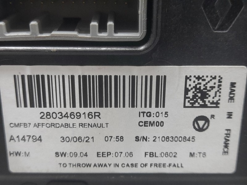 Recambio de sistema navegacion gps para renault clio v business edition referencia OEM IAM 280346916R  