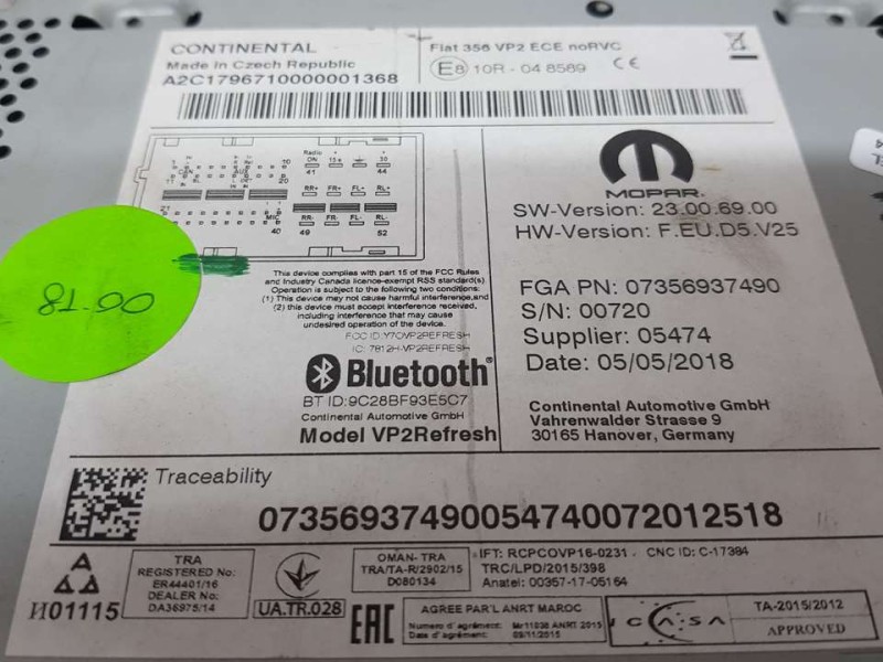 Recambio de sistema audio / radio para fiat tipo ii (356) sedan easy referencia OEM IAM 7356937490  