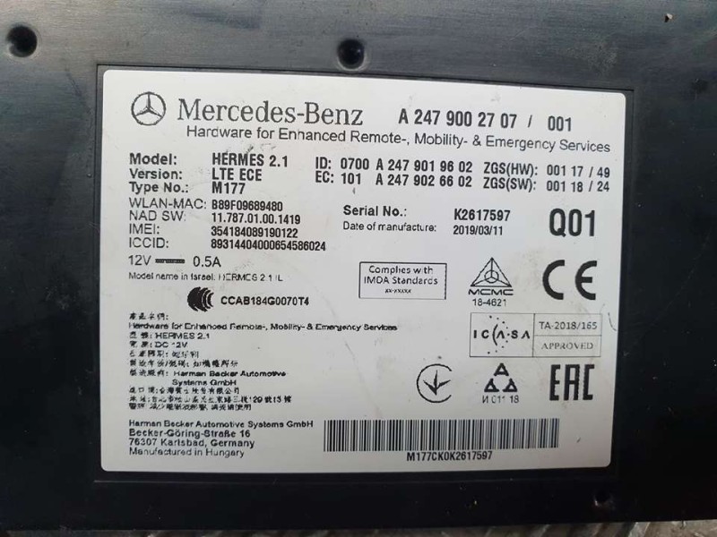 Recambio de modulo electronico para mercedes-benz clase cla (bm 118) shooting brake cla 200 (118.687) referencia OEM IAM A247900