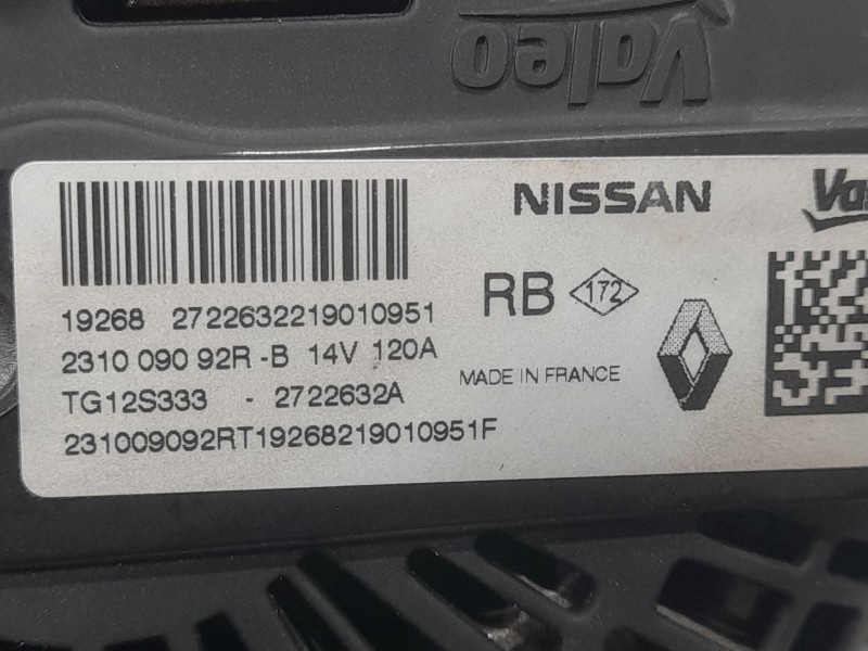 Recambio de alternador para nissan micra v (k14) acenta referencia OEM IAM 231009092R TG12S333 VALEO