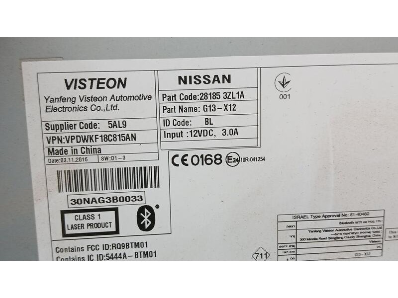 Recambio de sistema audio / radio cd para nissan pulsar (c13) acenta referencia OEM IAM 281853ZL1A  G13X12