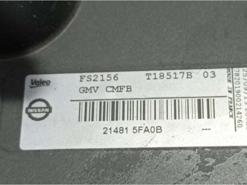 Recambio de electroventilador para nissan micra v (k14) acenta referencia OEM IAM 214815FA0B T18517B VALEO