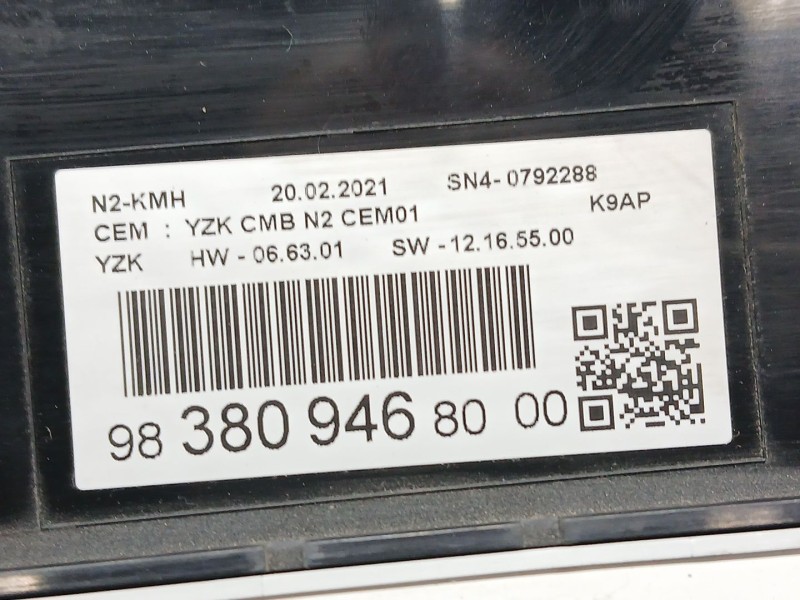 Recambio de cuadro instrumentos para peugeot partner furgoneta/monovolumen (k9) 1.5 bluehdi 100 referencia OEM IAM 9838094680  