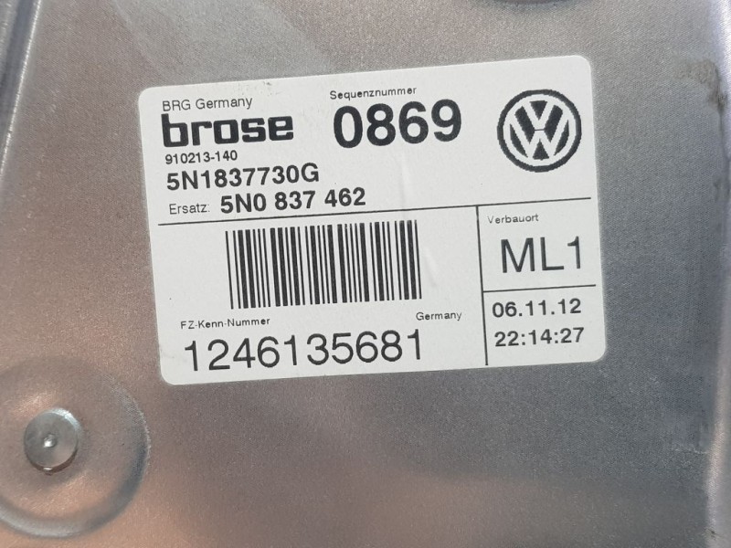 Recambio de elevalunas delantero derecho para volkswagen tiguan (5n2) advance bluemotion referencia OEM IAM 5N1837730G 910213140