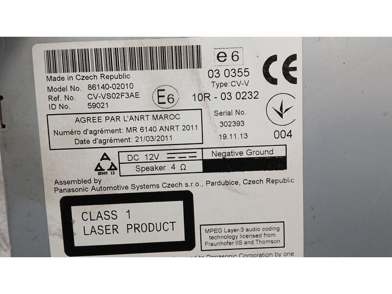 Recambio de sistema navegacion gps para toyota auris active referencia OEM IAM 8614002010 PANASONIC CVVS02F3AE