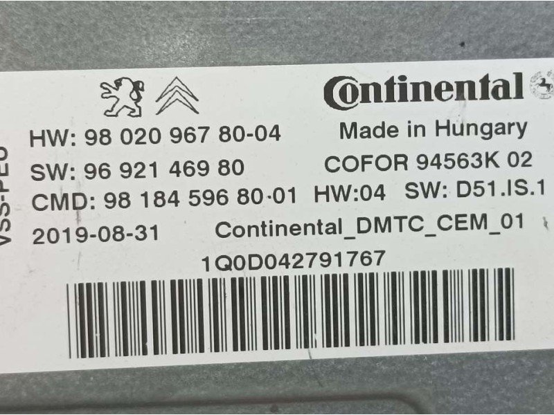 Recambio de centralita arranque start stop para peugeot 308 sw referencia OEM IAM 9802096780 DMTCCEM01 CONTINENTAL