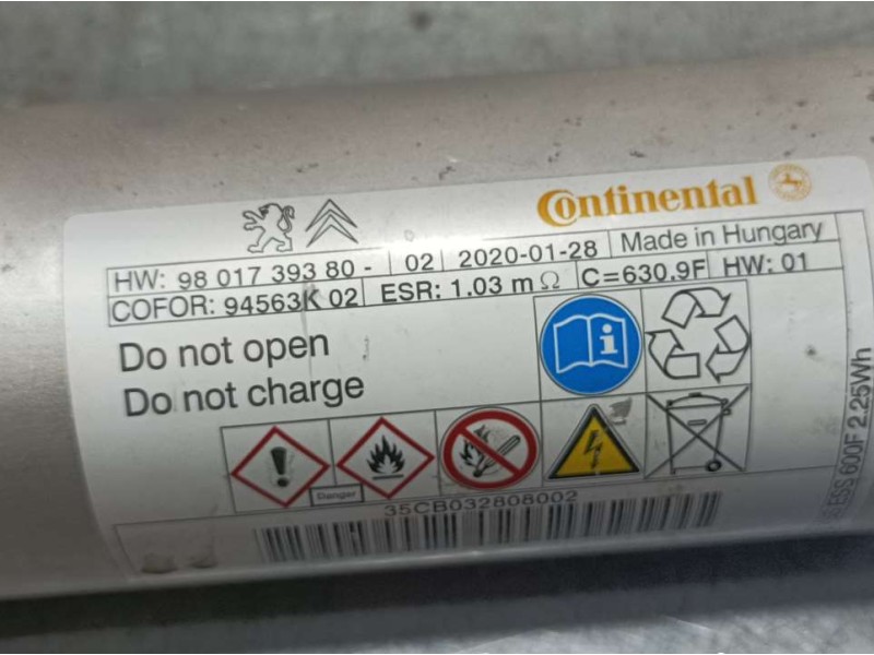 Recambio de condensador start/stop para peugeot 308 sw referencia OEM IAM 9801739380 94563K02 CONTINENTAL