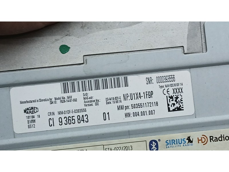 Recambio de sistema audio / radio cd para bmw 3 gran turismo (f34) 318 d referencia OEM IAM 9365843 MAGNETI MARELLI 503551172118