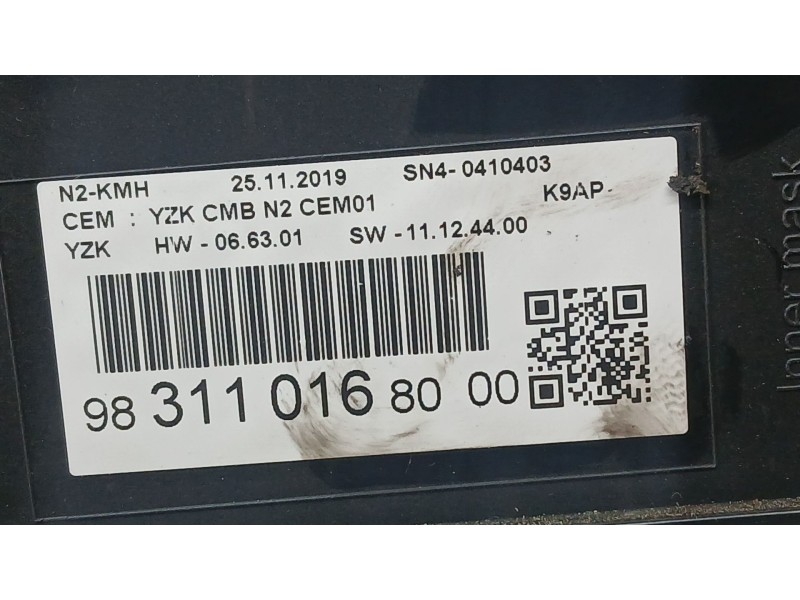 Recambio de cuadro instrumentos para peugeot partner furgoneta/monovolumen (k9) 1.5 bluehdi 100 referencia OEM IAM 9831101680  