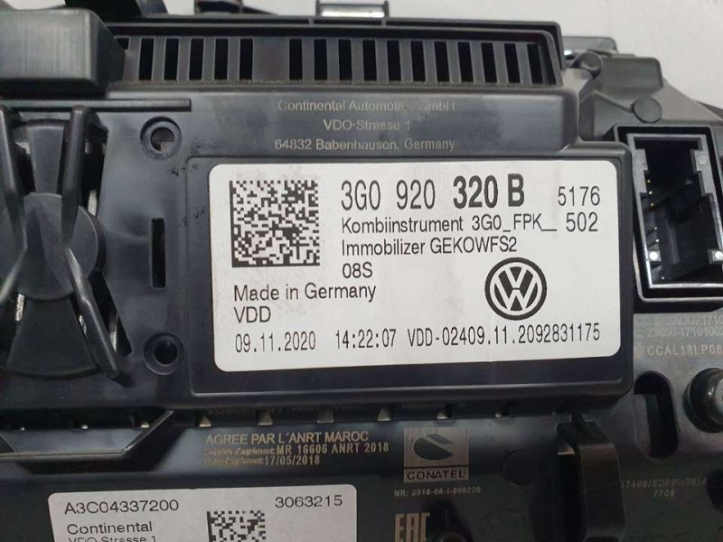 Recambio de cuadro instrumentos para volkswagen tiguan advance bmt referencia OEM IAM 3G0920320B A3C04337200 CONTINENTAL