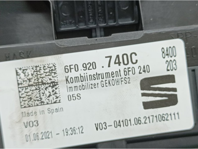 Recambio de cuadro instrumentos para seat arona style go referencia OEM IAM 6F0920740C A3C04199501 CONTINENTAL VDO