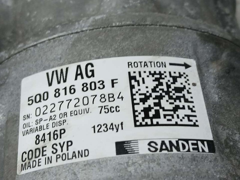 Recambio de compresor aire acondicionado para seat leon st (5f8) reference referencia OEM IAM 5Q0816803F 8416P SANDEN