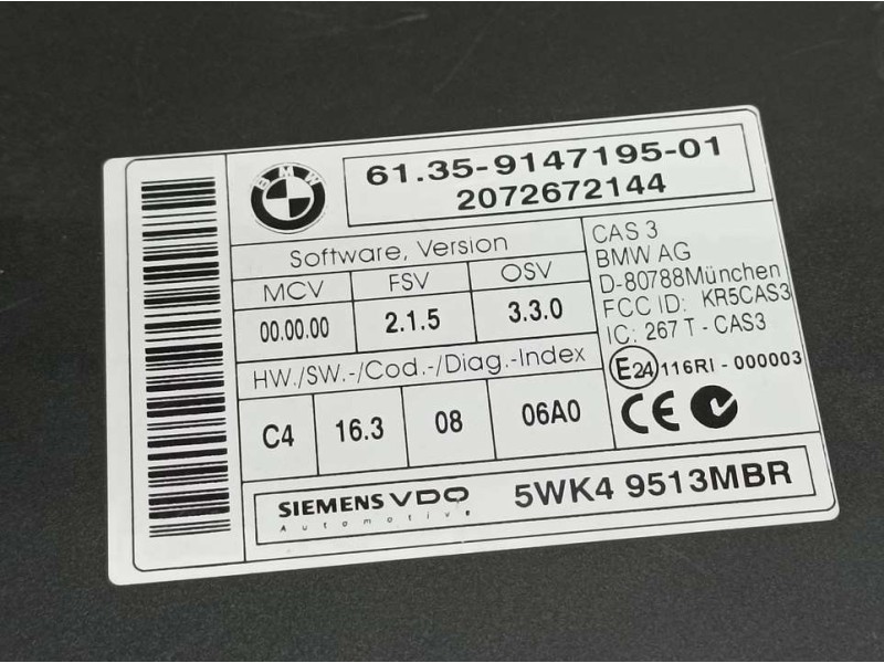 Recambio de modulo electronico para bmw serie 3 berlina (e90) 320d referencia OEM IAM 9147195 SIEMENS VDO 5WK49513