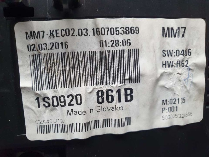 Recambio de cuadro instrumentos para volkswagen up! (122) move up! bmt referencia OEM IAM 1S0920861B  