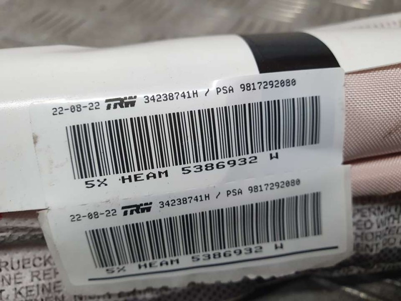 Recambio de airbag cortina delantero derecho para peugeot rifter acristalada referencia OEM IAM 9817292080 34238741H TRW