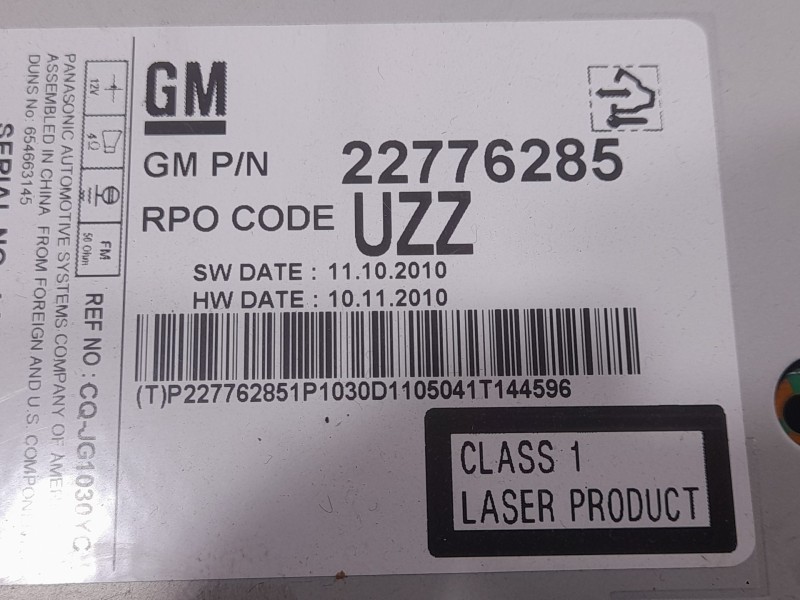 Recambio de sistema audio / radio cd para chevrolet cruze (j300) 1.6 referencia OEM IAM 22776285  