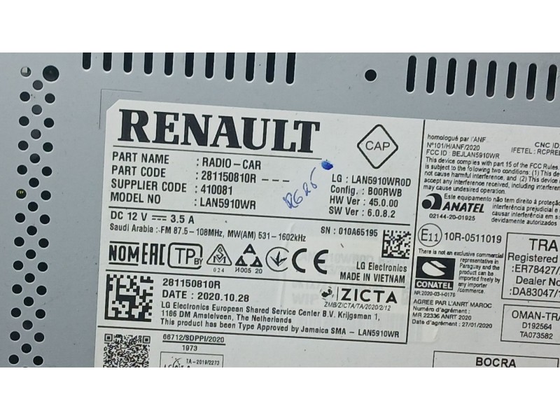 Recambio de sistema navegacion gps para dacia sandero iii 1.0 tce 90 referencia OEM IAM 281150810R ANATEL LAN591WR