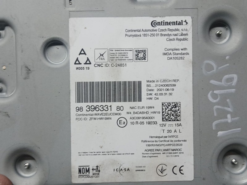 Recambio de sistema audio / radio para citroën c4 iii (ba_, bb_, bc_) 1.5 bluehdi 130 (bbyhzb) referencia OEM IAM 9839633180 CON