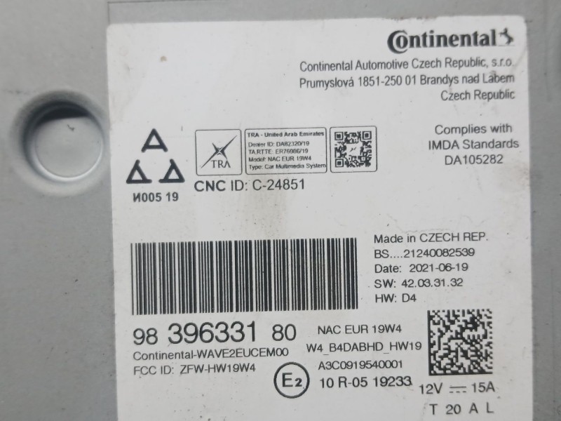 Recambio de sistema audio / radio para citroën c4 iii (ba_, bb_, bc_) 1.5 bluehdi 130 (bbyhzb) referencia OEM IAM 9839633180 CON