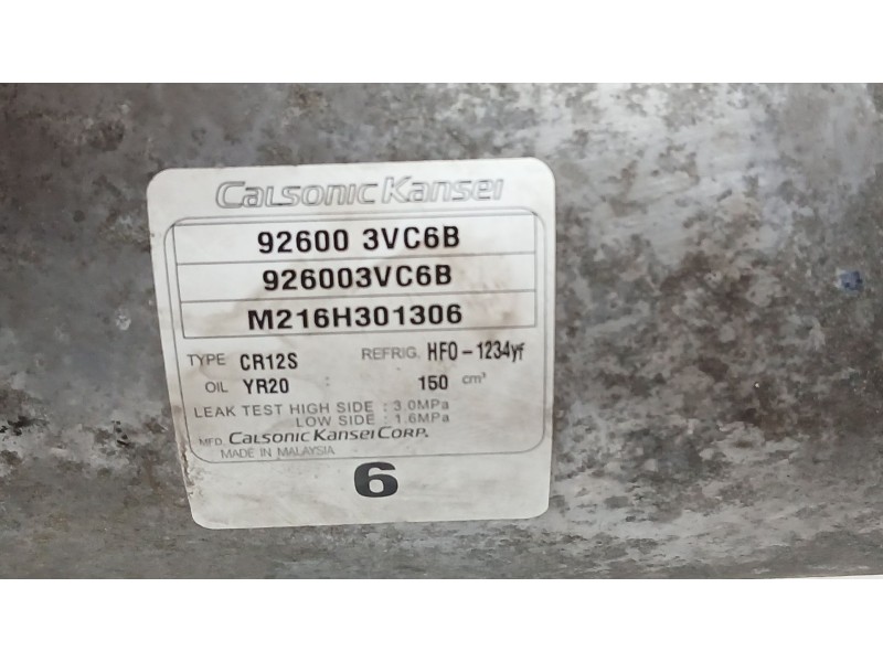 Recambio de compresor aire acondicionado para nissan pulsar hatchback (c13) 1.5 dci referencia OEM IAM 926003VC6B CALSONIC KANSE