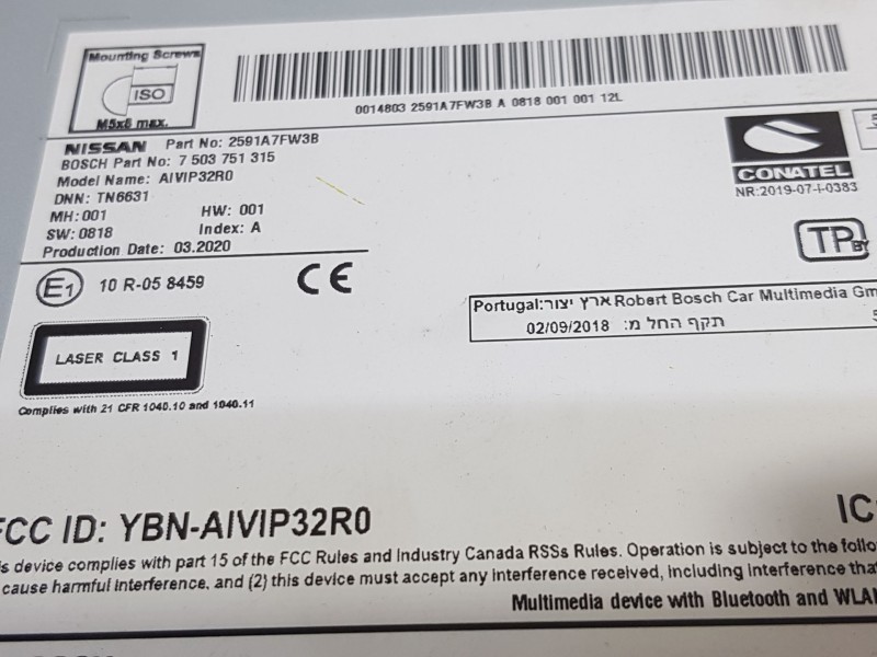 Recambio de sistema audio / radio cd para nissan qashqai ii (j11, j11_) 1.5 dci referencia OEM IAM 2591A7FW3B  