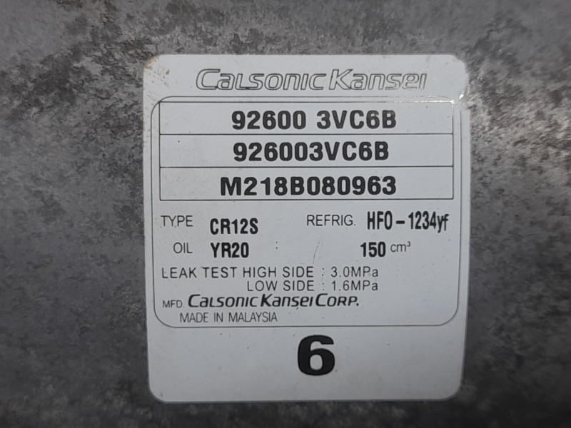 Recambio de compresor aire acondicionado para nissan micra v (k14) acenta referencia OEM IAM 926003VC6B  