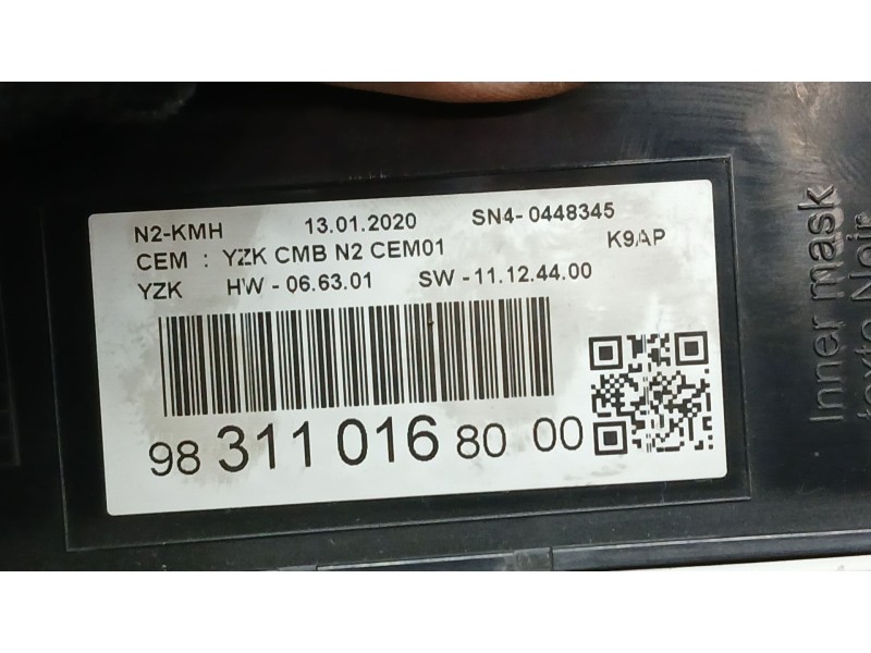 Recambio de cuadro instrumentos para peugeot partner furgoneta/monovolumen (k9) 1.5 bluehdi 100 referencia OEM IAM 9831101680  S