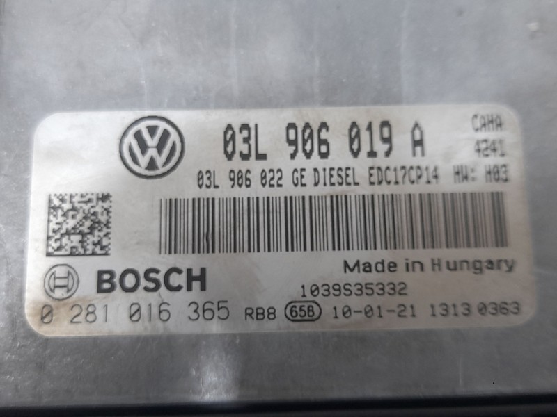 Recambio de centralita motor uce para seat exeo (3r2) 2.0 tdi referencia OEM IAM 03L906019A 0281016365 BOSCH