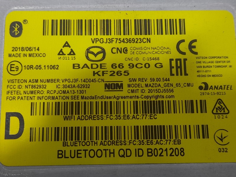 Recambio de modulo bluetooth para mazda 2 lim. () evolution referencia OEM IAM NT862932  