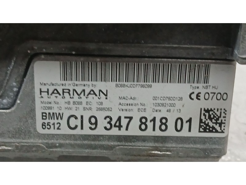 Recambio de sistema audio / radio cd para bmw x5 (f15) xdrive 40d referencia OEM IAM 934781801 HARMAN 01CD750D128