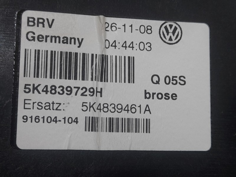 Recambio de elevalunas trasero izquierdo para volkswagen golf vi (5k1) 2.0 tdi referencia OEM IAM 5K4839729H  