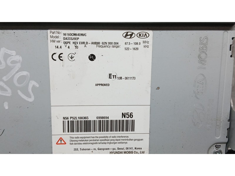 Recambio de sistema navegacion gps para hyundai kona klass hybrid 2wd referencia OEM IAM 96160CM640NVC  DA333J9EP