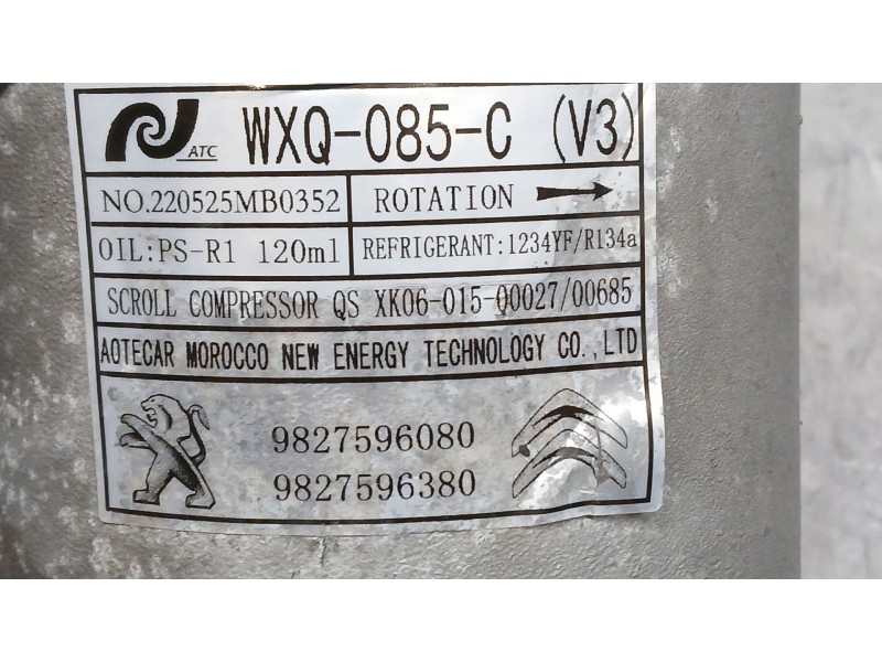 Recambio de compresor aire acondicionado para peugeot 208 (p2) allure referencia OEM IAM 9827596380 9827596380 WXQ085C