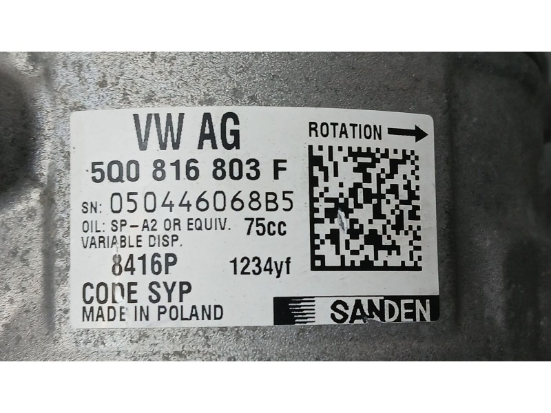 Recambio de compresor aire acondicionado para skoda fabia ambition referencia OEM IAM 5Q0816803F SANDEN 8416P