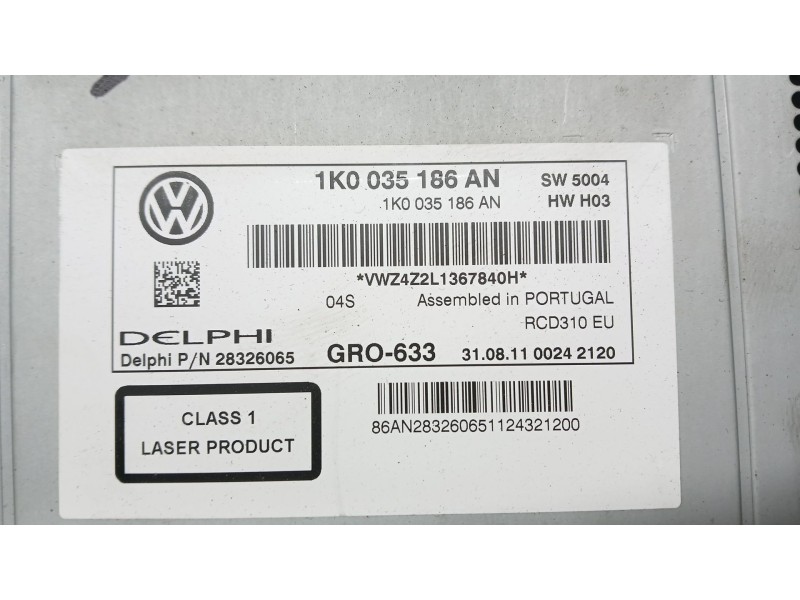 Recambio de sistema audio / radio cd para volkswagen golf vi (5k1) 1.6 tdi referencia OEM IAM 1K0057186AN DELPHI 28326065
